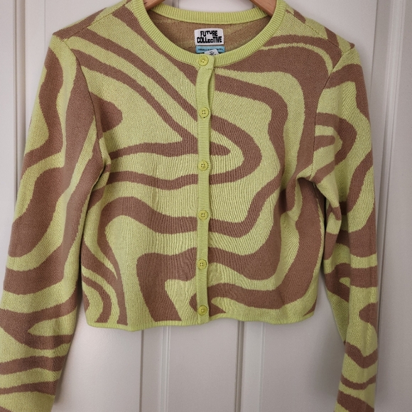 Future Collective Gabriella Karefa-Johnson Cardigan Neon Lime Green Tan Zebra XS - Picture 4 of 11